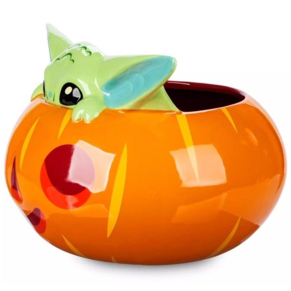Disney Parks 2022 Halloween Star Wars Mandalorian Grogu Yoda Pumpkin Candy Bowl - Picture 2 of 2